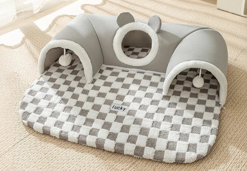 kattbädd tunnel hängande boll varm lekfull sovplats