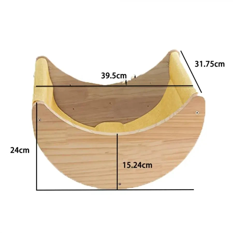 Vägghylla för Katt – Klätterhylla i Trä med Hängmatta och Bro