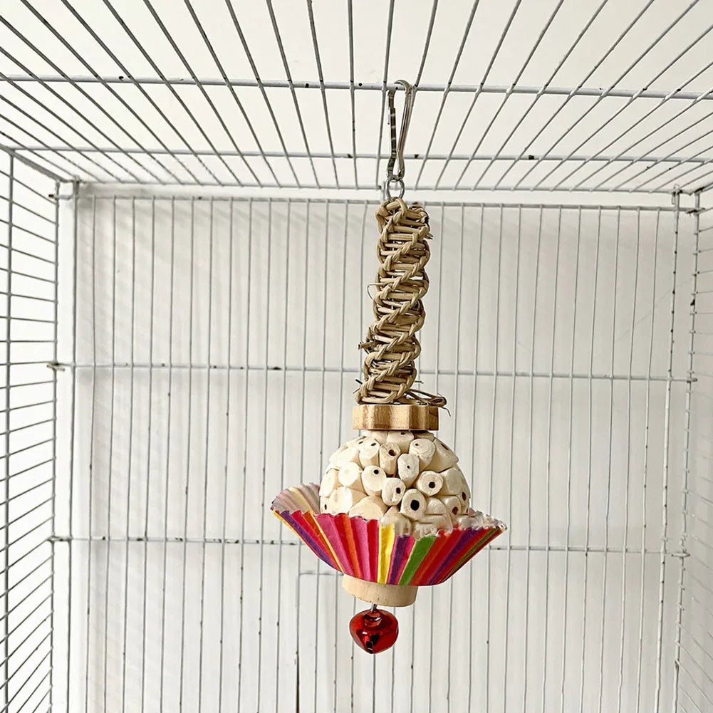 Fågel­leksak med Träklossar och Bjällra för Fågel