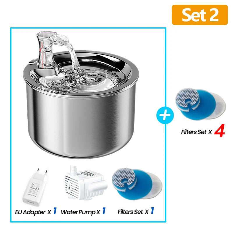 Rostfri Vattenfontän för Katt och Hund – 2L Automatisk Drickfontän