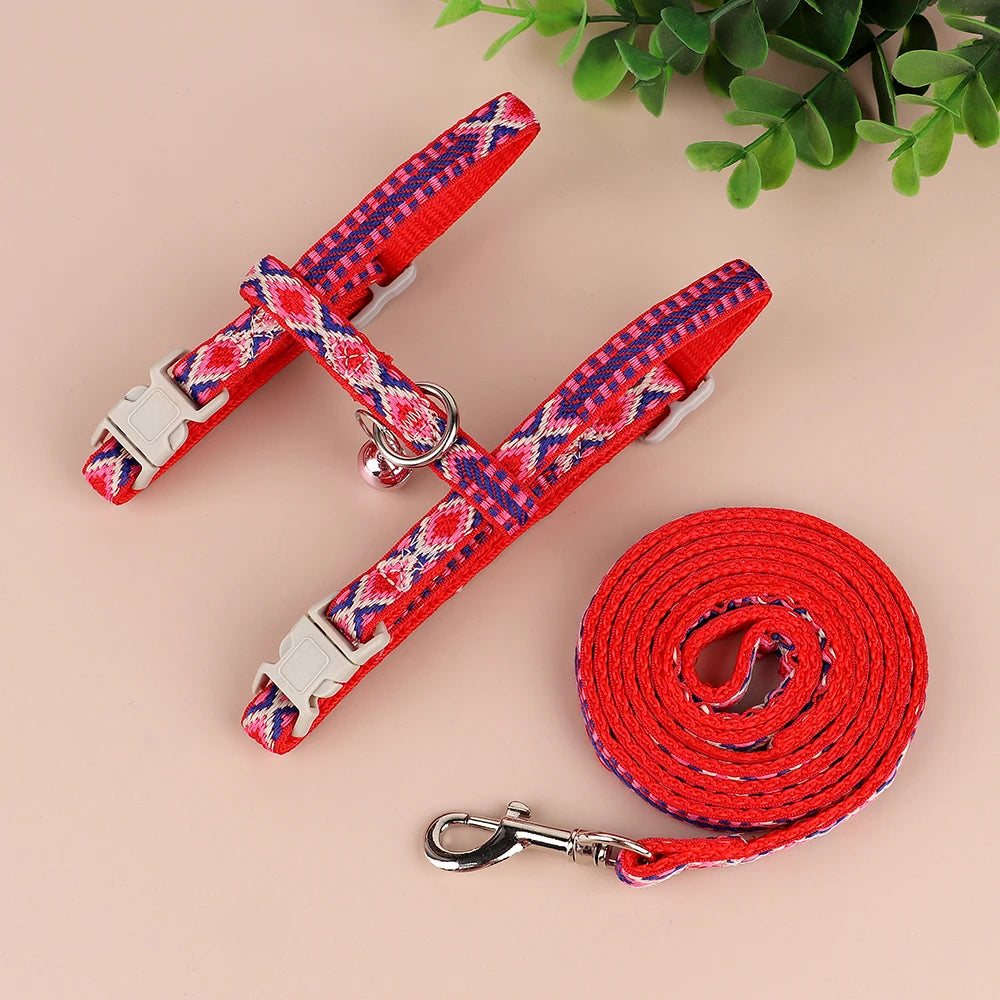 Justerbart Nylonsele med Koppel och Bjällra för Små Hundar och Katter