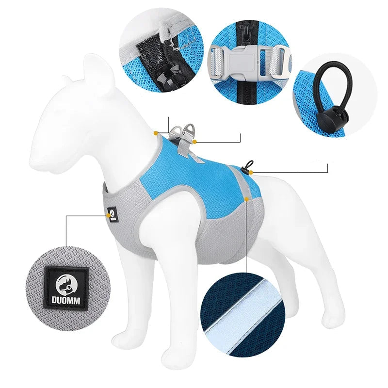 kylande sele hund justerbar reflekterande sommarväst i istyg