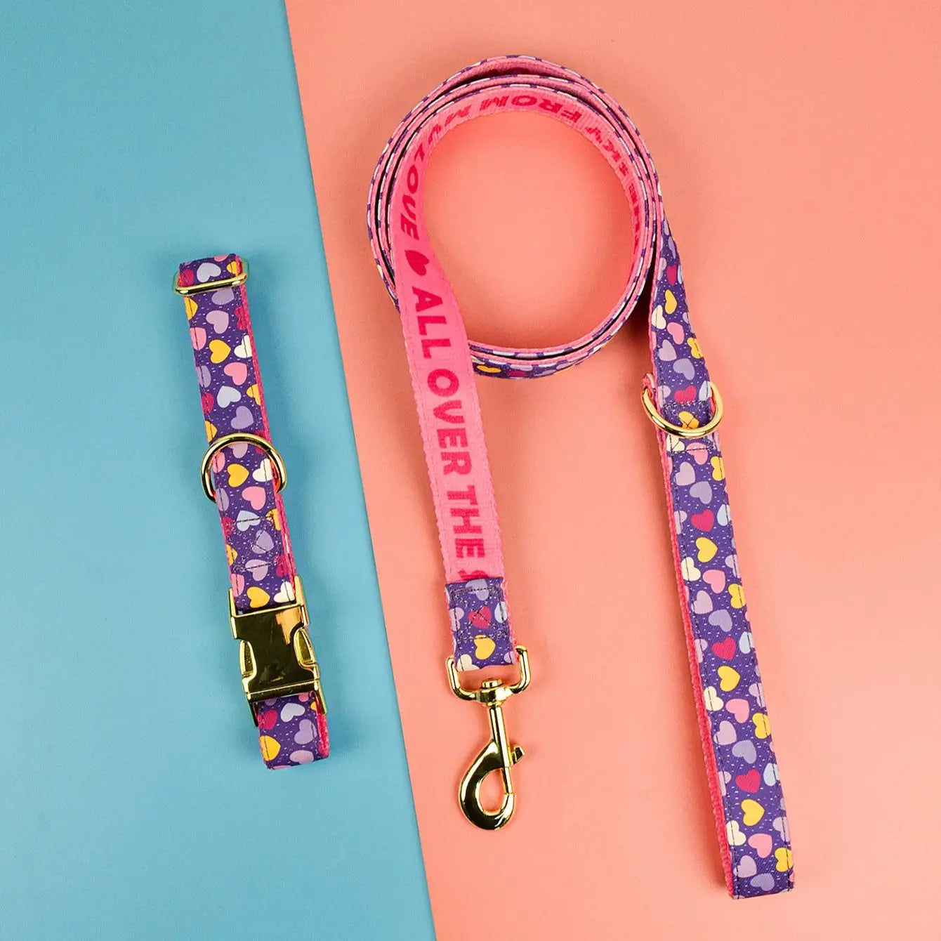 Lyxigt, Färgstarkt Halsband och Koppelset för Små till Stora Hundar – Justerbart, Snabbt att ta På