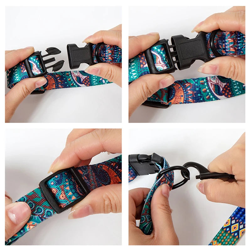 Boho Halsband med Koppel för Hundar och Katter – Justerbart och Slitstarkt Set i Trendig Design