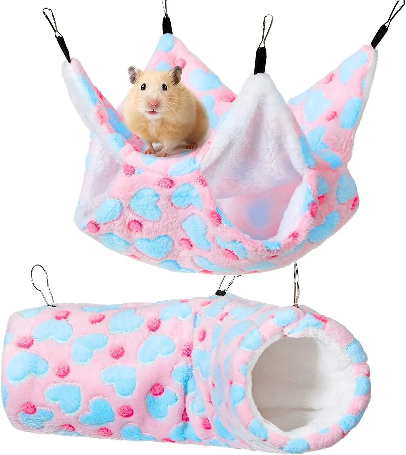 Set med Tunnelbädd och Hängmatta i Mjuk Plysch för Smådjur