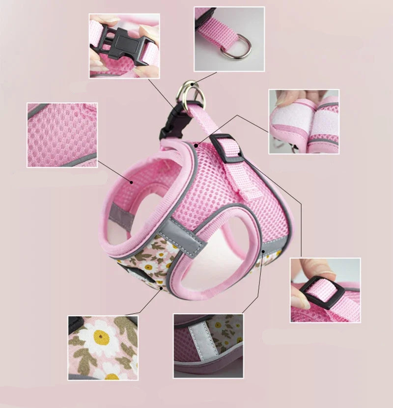 Reflekterande Sele med Snabbspänne & Koppel – Justerbart Set för Små Hundar & Katter