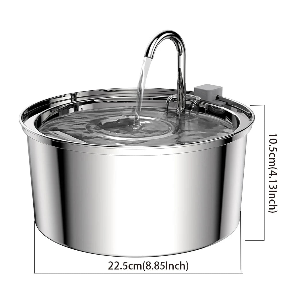 Automatisk Vattenfontän för Hund och Katt – Rostfritt Stål med Tyst Pump