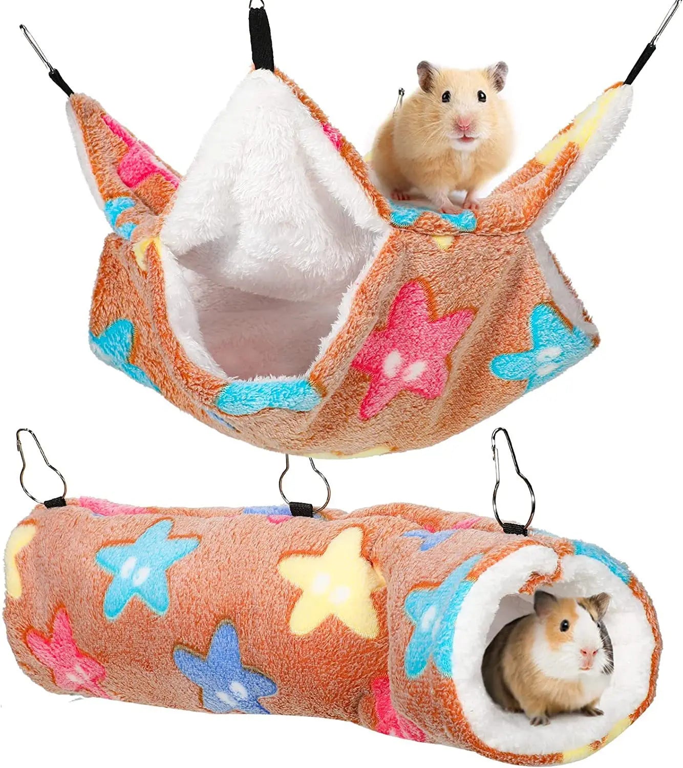 Set med Tunnelbädd och Hängmatta i Mjuk Plysch för Smådjur