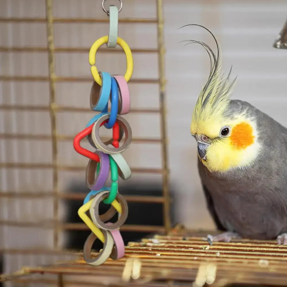 Färgglad Tuggleksak för Papegoja med Metallkrok