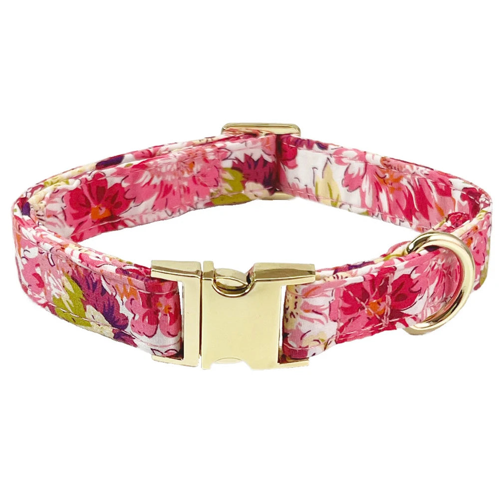 Exklusivt Blommigt Halsbandsset med Rosett & Koppel för Hund