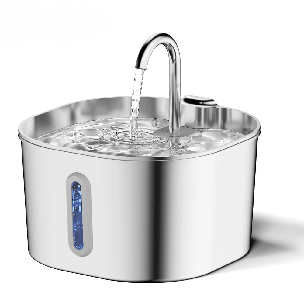 Vattenfontän för Katt och Hund 2,2L – Rostfri Automatisk Dispenser med Sensorfönster