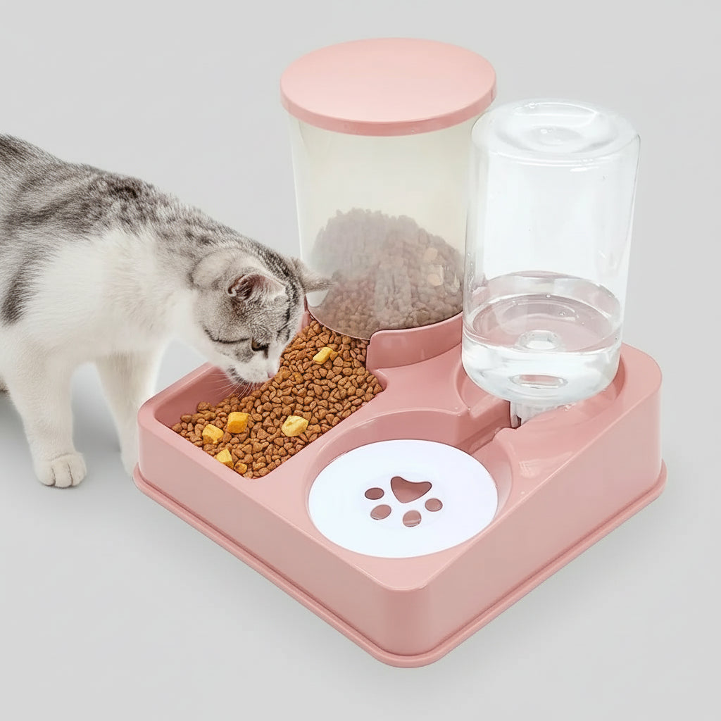 2-i-1 Automatisk Matskål och Vattenbehållare – Självdoserande Lösning för Katter och Hundar