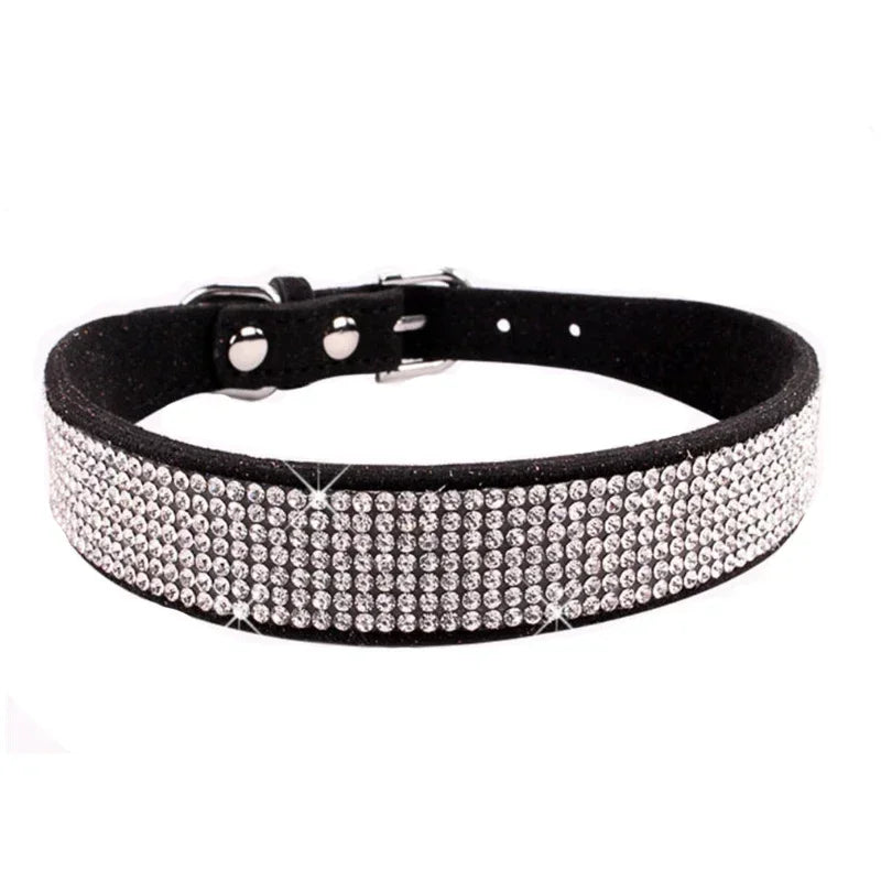 Bling Hundhalsband i Mjuk Mocka Immitation – Justerbart & Glittrande med Strass för Hund & Katt