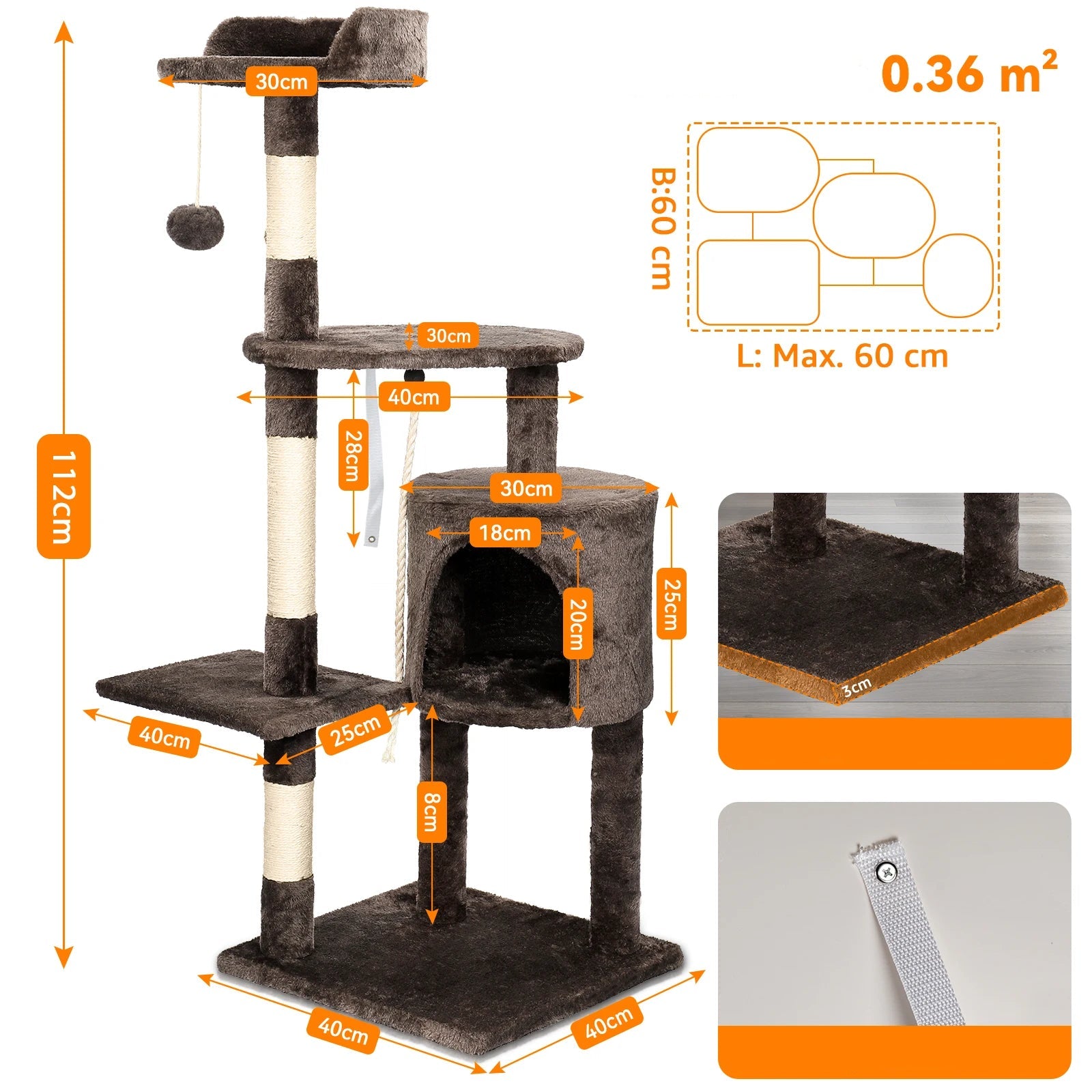 Klösträd För Katter – Stabilt Med 5 Nivåer, Koja, Plattformar Och Sisalstolpar