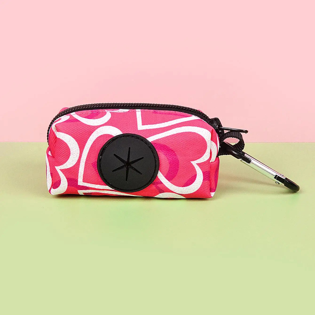 Hundsele med Koppel & Påshållare – Rosaröd med Hjärttryck, 3-delars Set