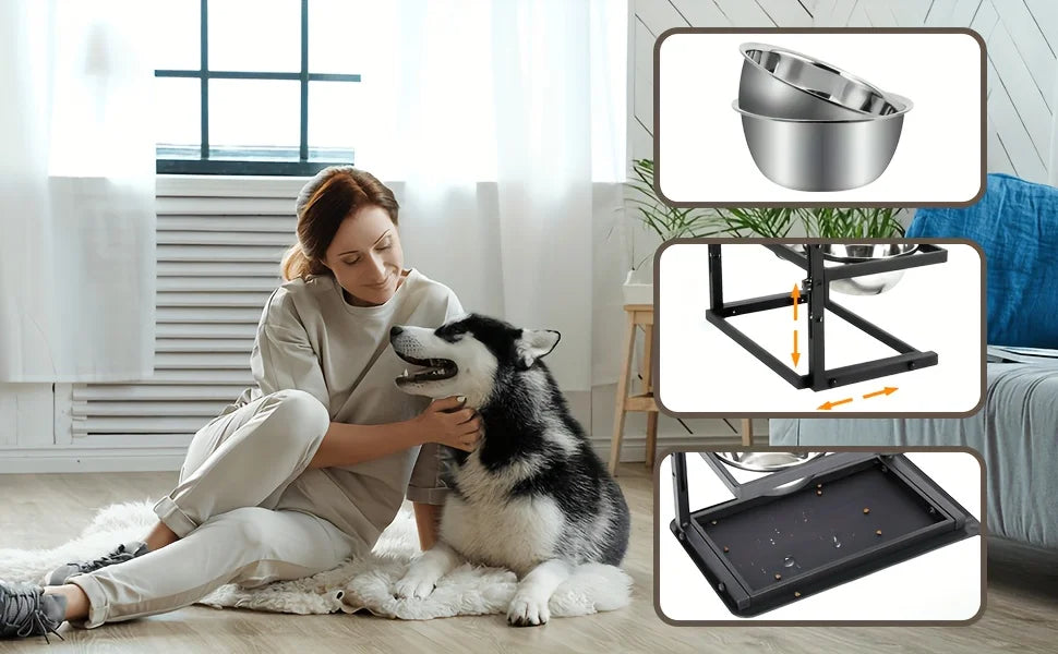 Upphöjd Matskål för Hund – Justerbar Matbar med Dubbla Skålar