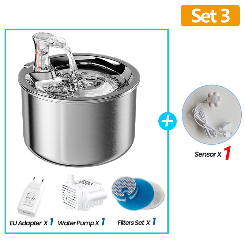 Rostfri Vattenfontän för Katt och Hund – 2L Automatisk Drickfontän