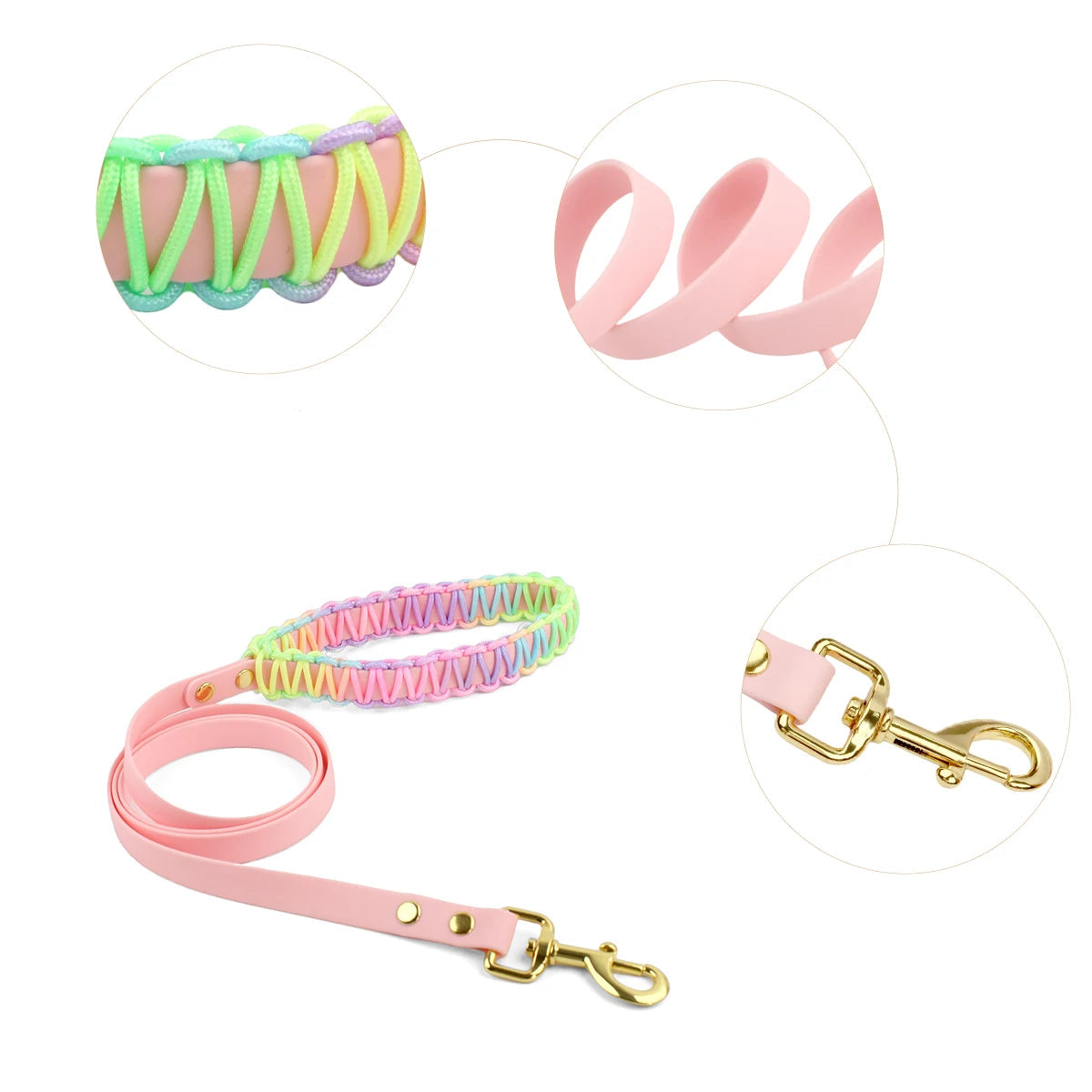 Justerbart Hundhalsband och Koppelset i PVC och Flätad Nylon – Färgglatt och Slitstarkt