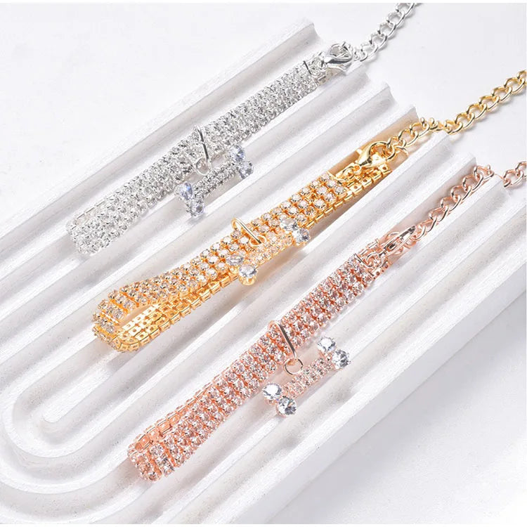 Lyxigt Halsband med Strass & Benberlock – Justerbart för Små Hundar & Katter