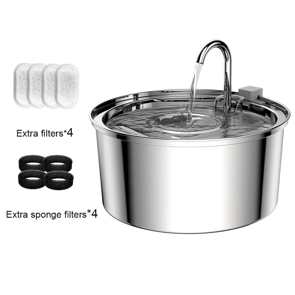 Automatisk Vattenfontän för Hund och Katt – Rostfritt Stål med Tyst Pump