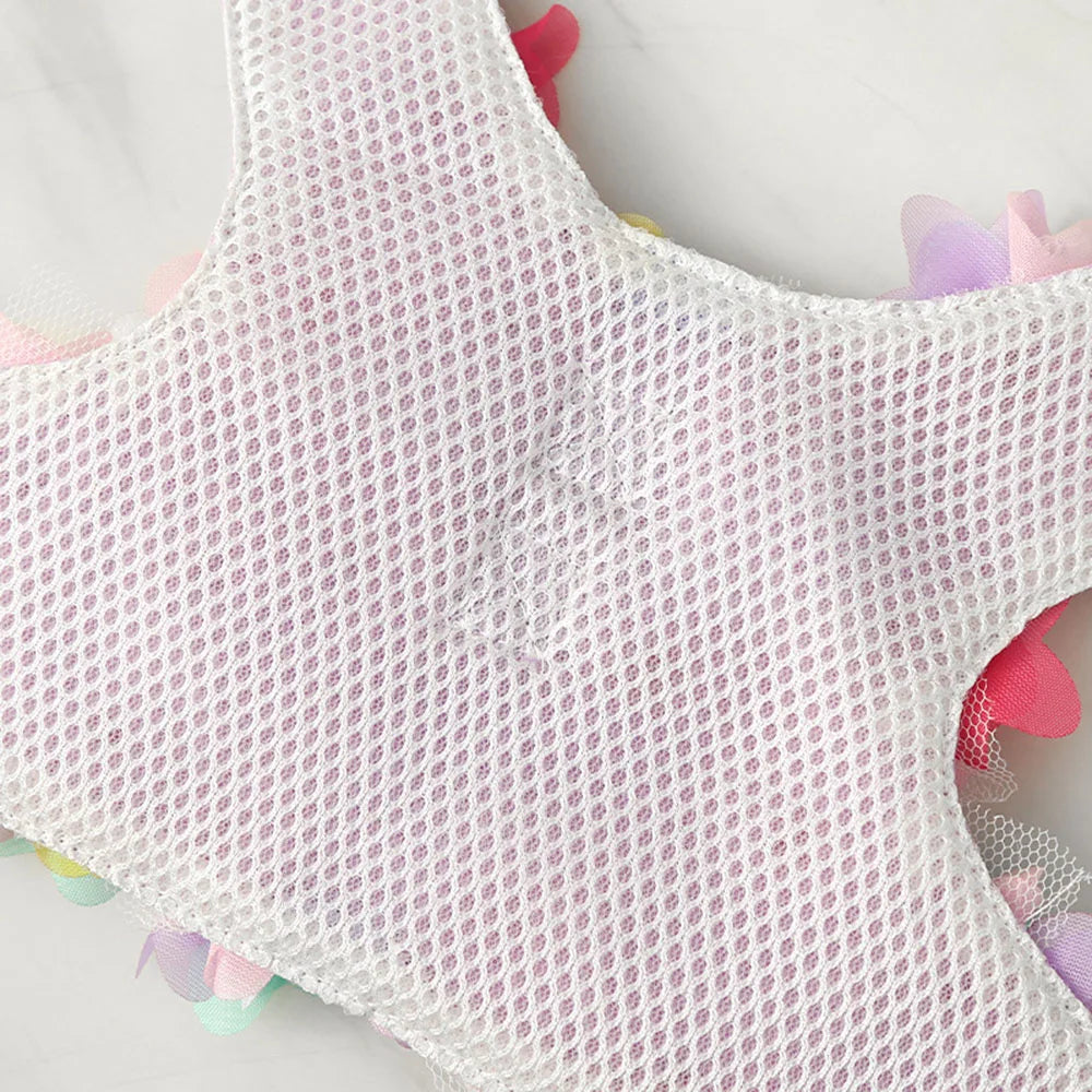 blommigt sele och koppelset för valp med vadderad mesh