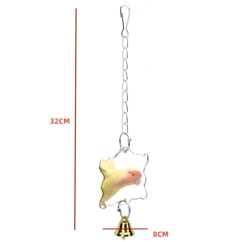 aktiveringsleksak med spegel och bjällra för fågelbur