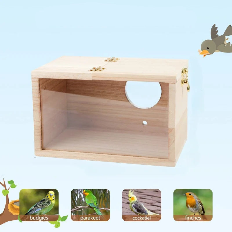 häckningsholk i trä med transparent front för fåglar