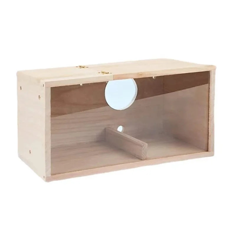 häckningsholk i trä med transparent front för fåglar
