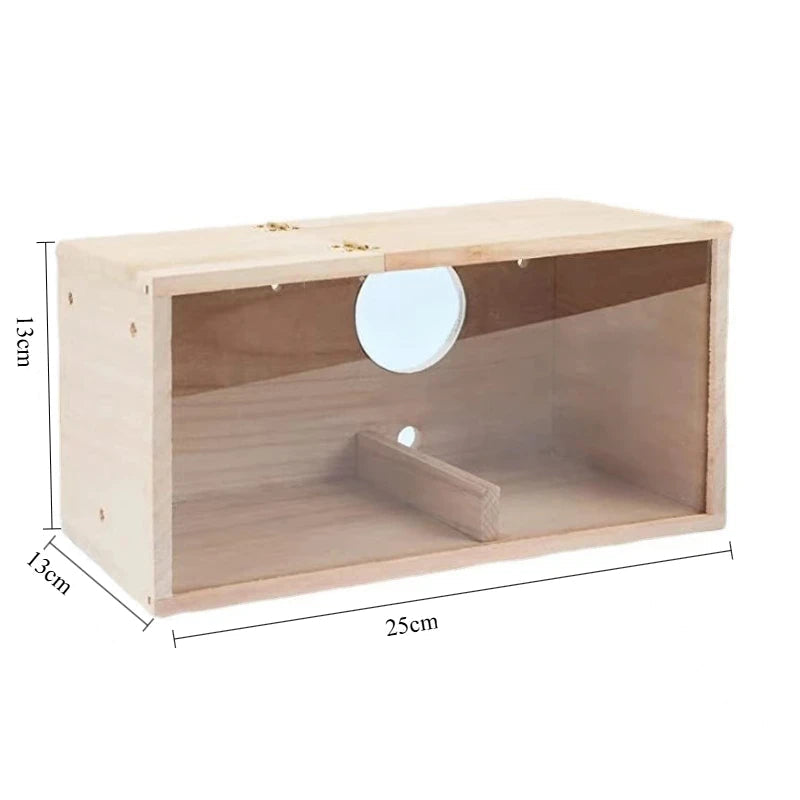 häckningsholk i trä med transparent front för fåglar