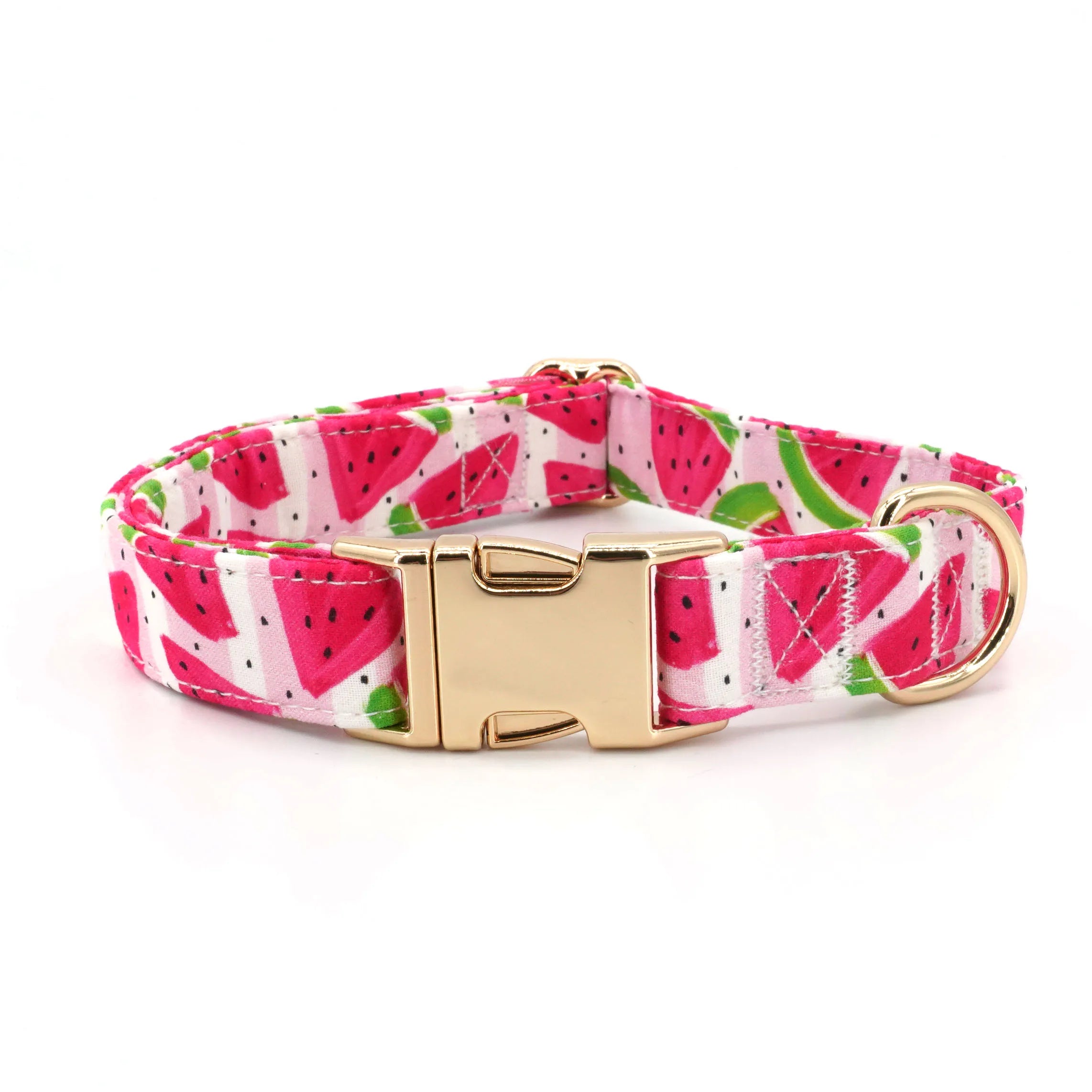 handgjort hundhalsband med rosett och matchande koppel i vattenmelonmönster