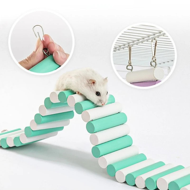 klätterbro i trä för smådjur i bur