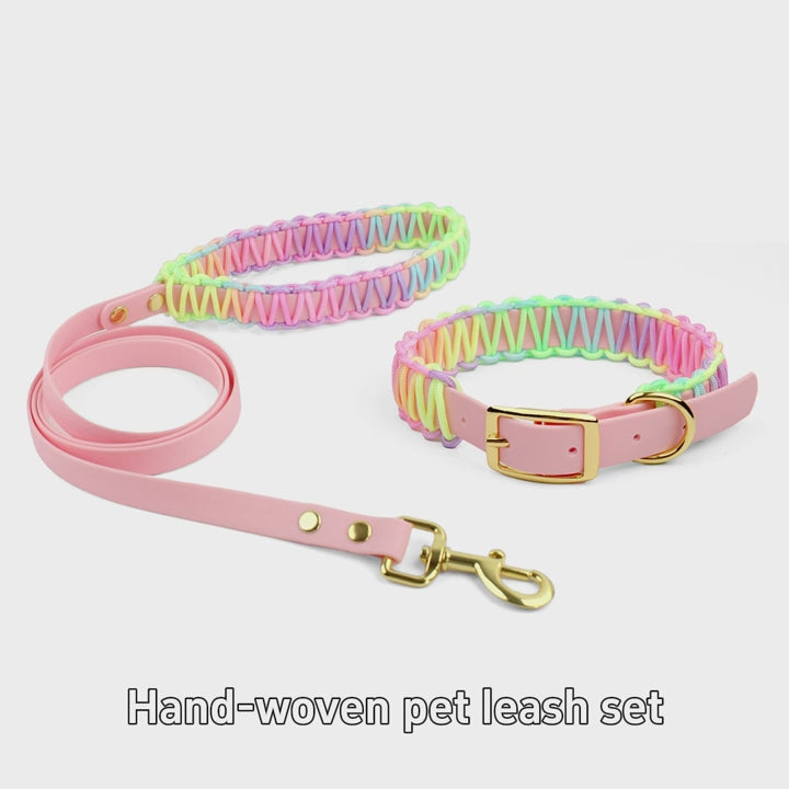 Justerbart Hundhalsband och Koppelset i PVC och Flätad Nylon – Färgglatt och Slitstarkt