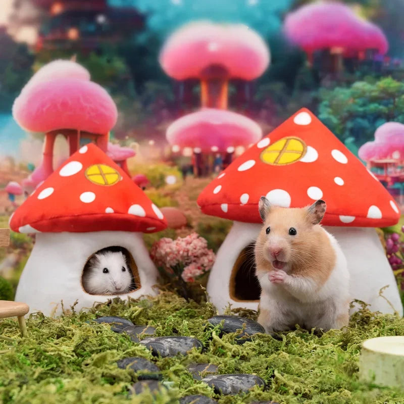 Smådjurshus i Fleece med Svampdesign