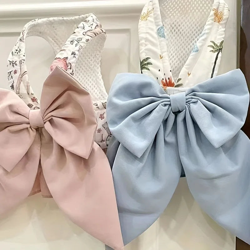 justerbart sele och koppel i blommigt mönster med rosett för hund och katt