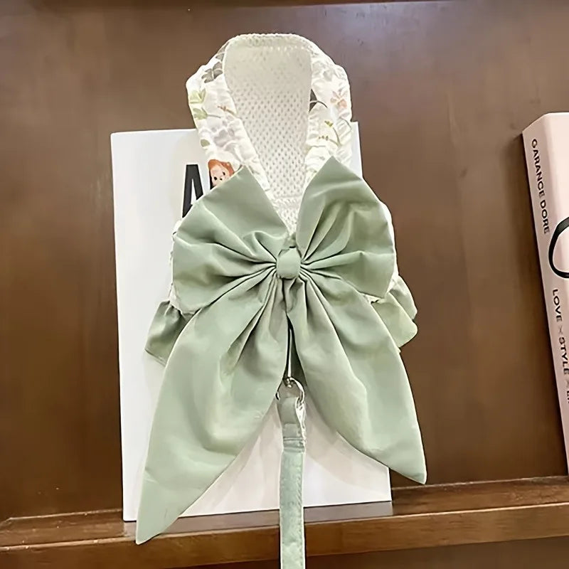 justerbart sele och koppel i blommigt mönster med rosett för hund och katt