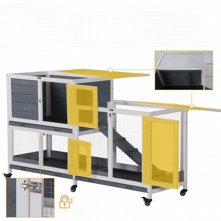 Utomhusbur till Kanin med Hus och Rastgård i Trä